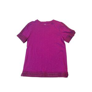 St. Johns Bay Petite PXS Fuchsia Crochet-Trim Short Sleeve Top NWT 1741
